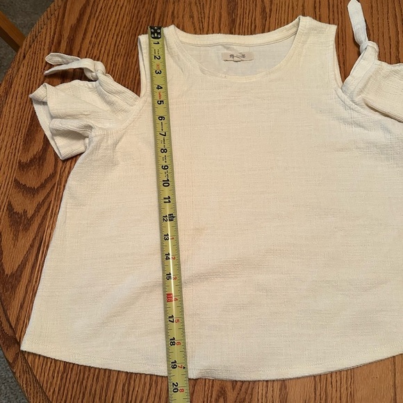 MADEWELL Skylark Top Cold Shoulder Bow Sz S Textured Ivory Boxy Relaxed Fit - Picture 6 of 9